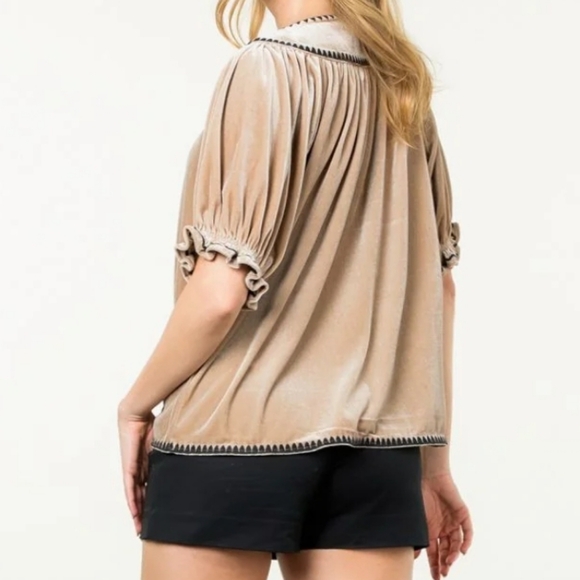 THML Nina Embroidered Velvet Tie Top - Picture 4 of 11